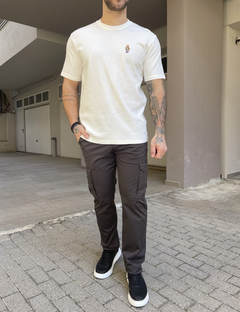 Ανδρικό cargo ίσιο γκρι υφασμάτινο παντελόνι BO1682G φωτογραφία